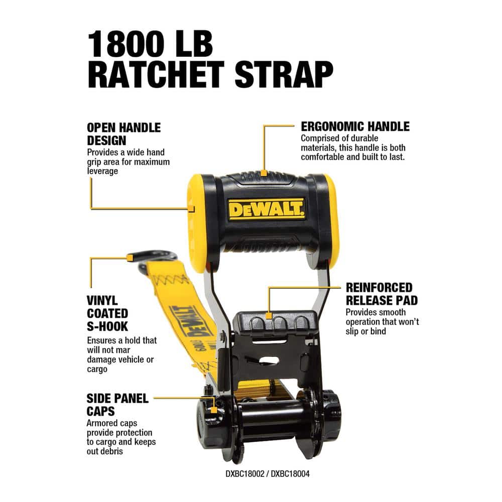 12 ft. x 1.25 in. Ratchet Tie Down Straps 1800 LB Break Strength (4-Pack) - Hercitys