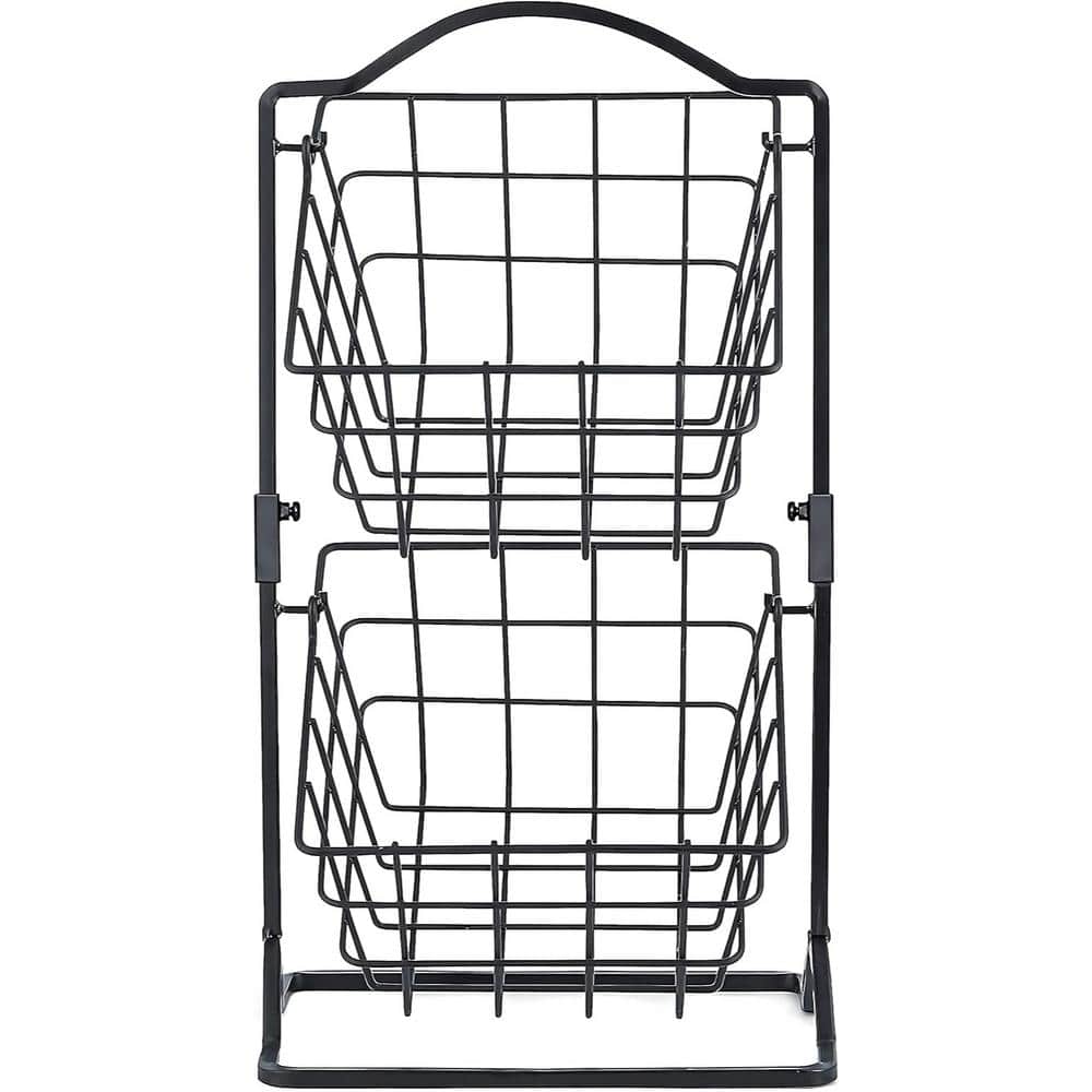 2 Tier Iron Fruit Basket Fruit Bowl for Kitchen Counter, Bread, Fruit and Vegetable Holder Storage in Matte Black - Hercitys