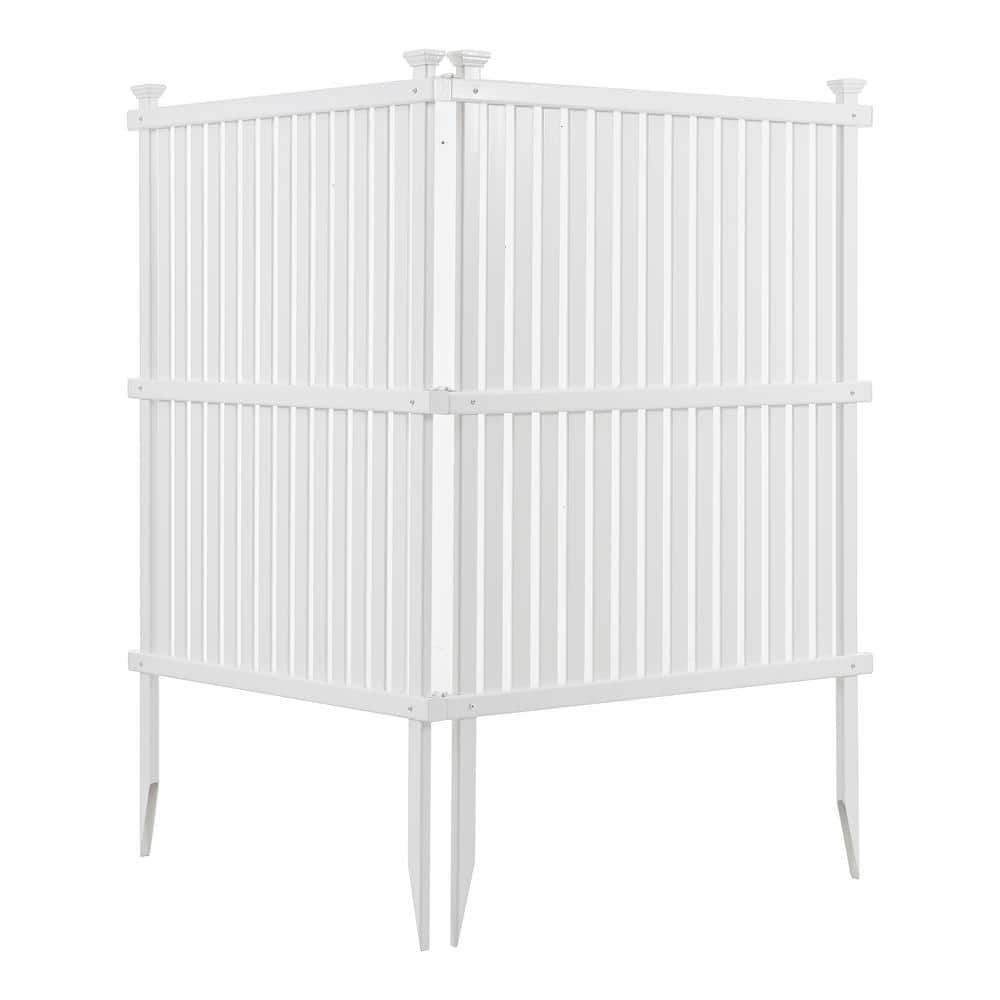48 in. 2-Pieces White Vinyl Garden Fence Privacy Screen Panels Kit Air Conditioner Trash Can Enclosure - Hercitys