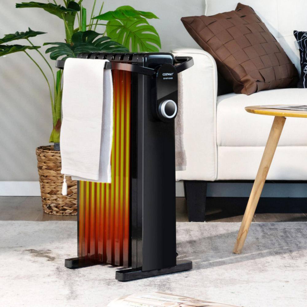 1500-Watt Oil Filled Electric Radiant Space Heater Quiet Working Radiator Heater with Foldable Rack, 4 Wheels - Hercitys