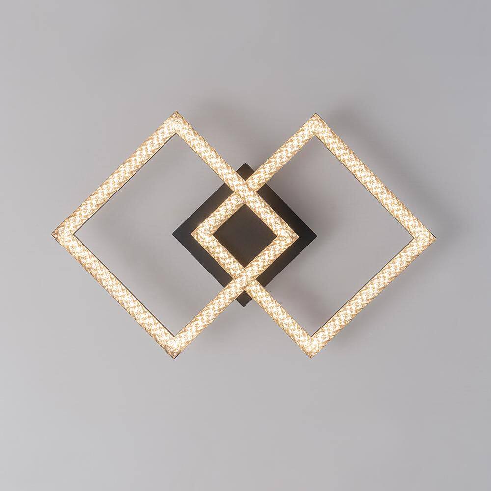 14.17 in. 2-Light Matte black LED Semi-Flush Mount, Modern Crystal Flush Mount Ceiling Light Fixture Squares Chandelier - Hercitys