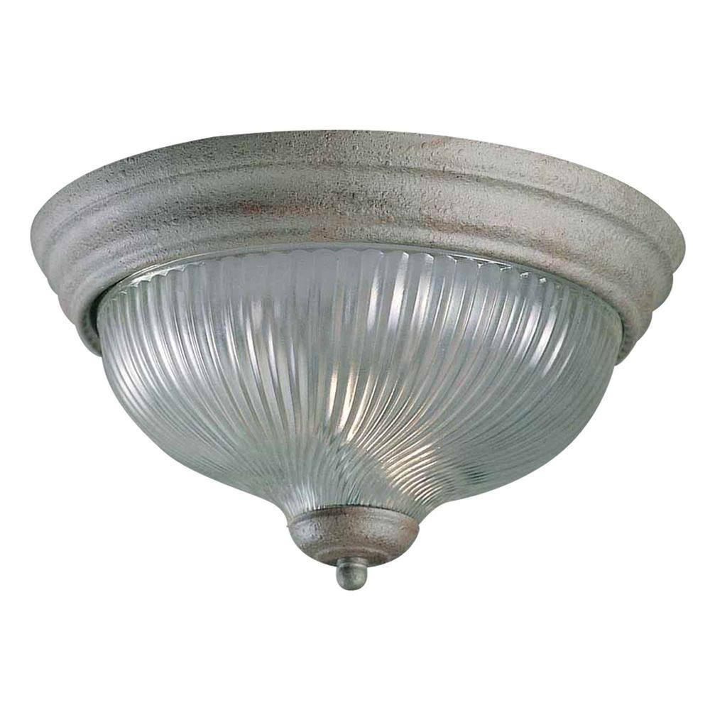 15 in. 3-Light Platinum Rust Indoor Flush Mount with Clear Ribbed Glass Bowl - Hercitys