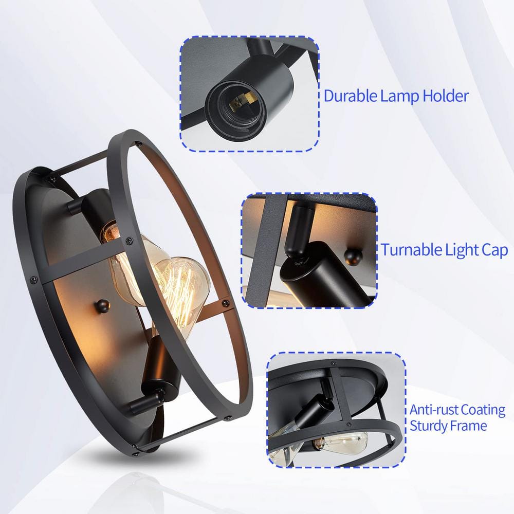 12.7 in. 2-Light Farmhouse Black Flush Mount Ceiling Light with No Bulbs Included (2-Pack) - Hercitys