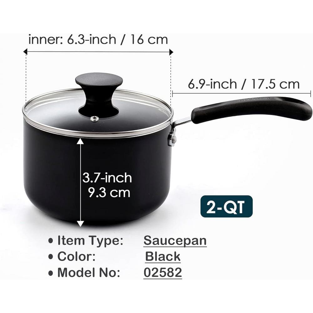 2-qt. Aluminum Nonstick Saucepan Kitchenware, Black - Hercitys