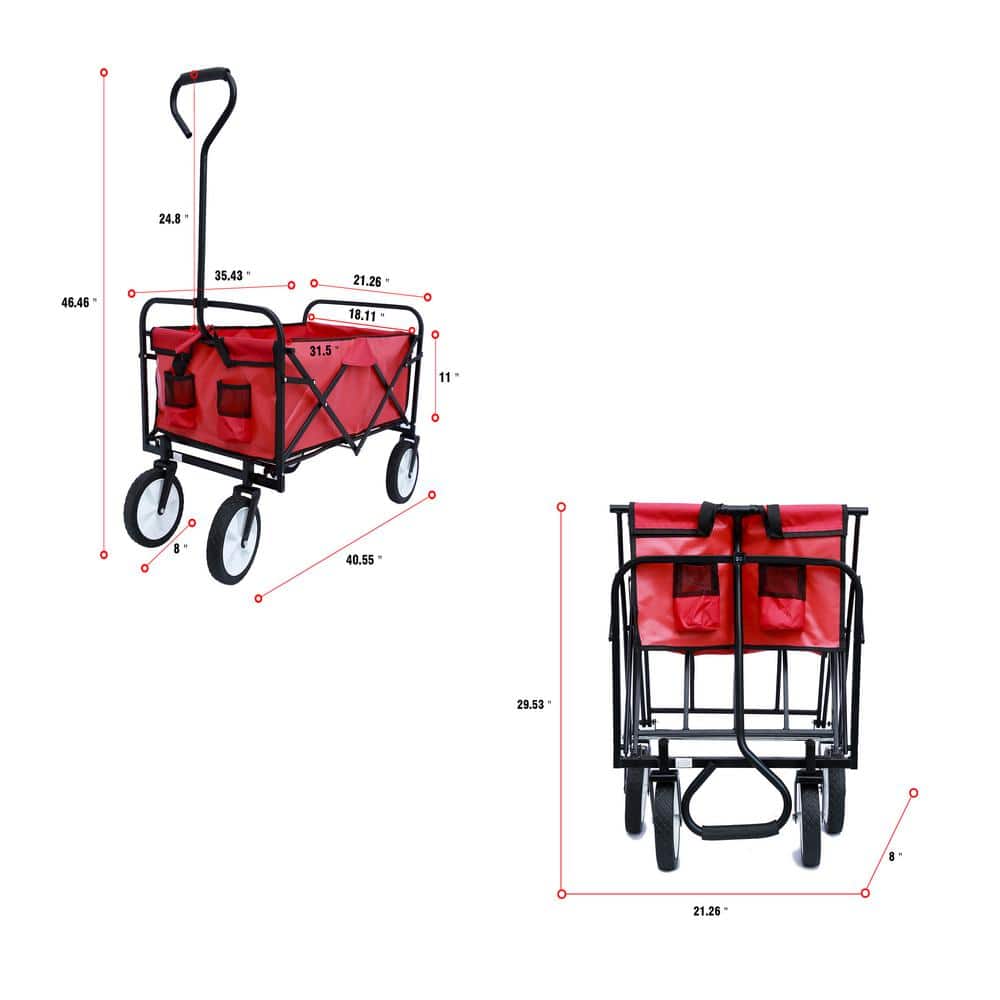 4.7 cu.ft. Metal Folding Wagon Garden Cart Beach Cart in Red - Hercitys