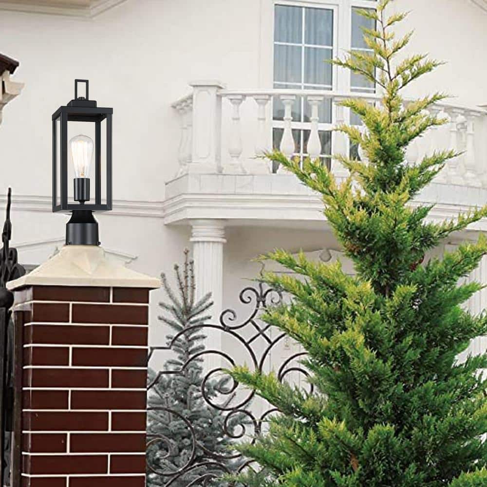 1-Light Black Outdoor Post Light Kits Head with Clear Glass Shade (2-Pack) - Hercitys