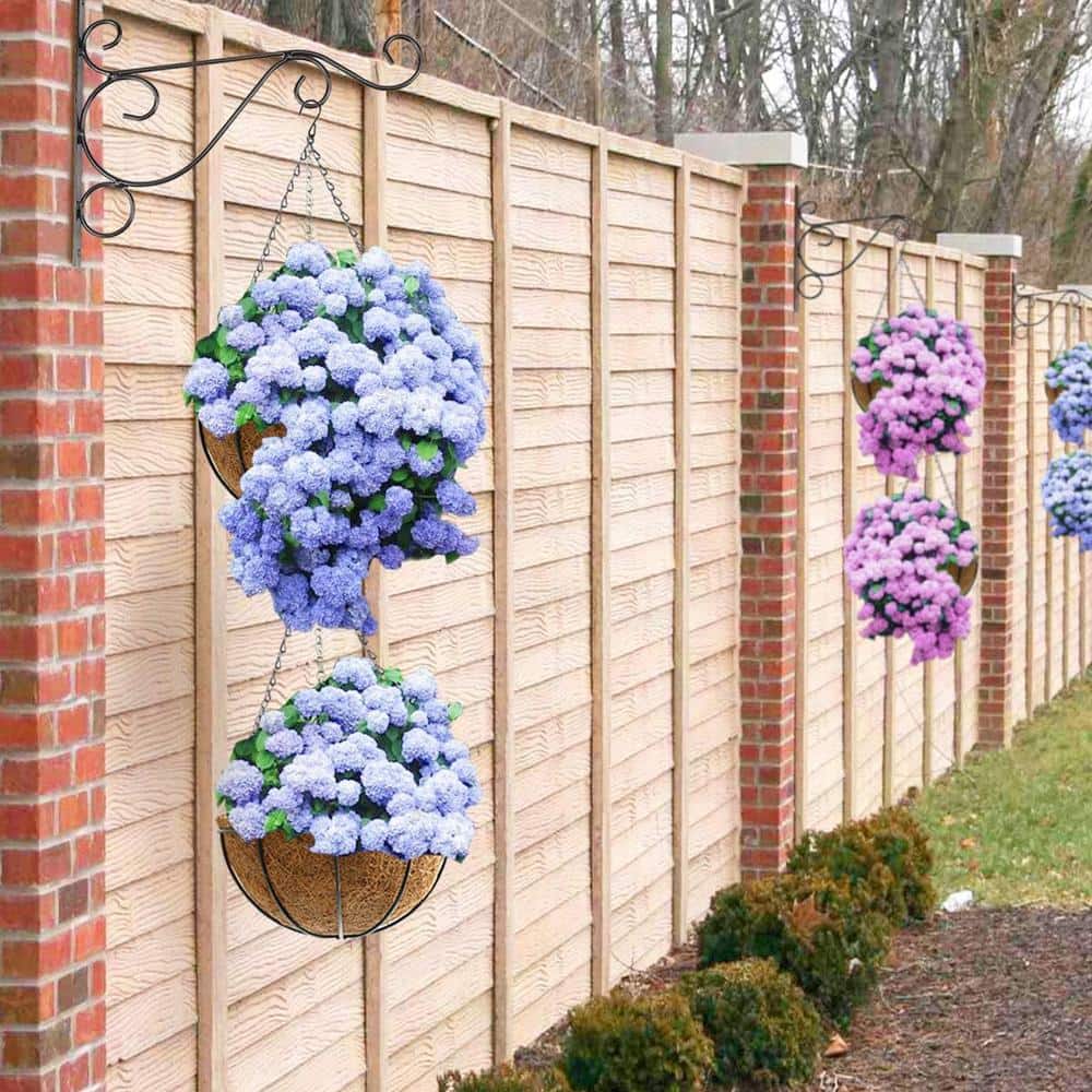 14 in. Brown Round Metal Hanging Basket Planter with Coco Fiber Liners (2-Pack) - Hercitys