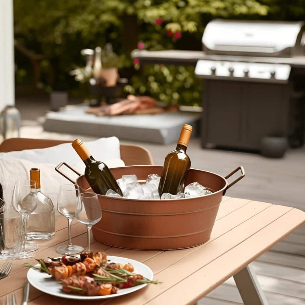 1.7 Gal. Copper Steel Oval Shape Hammered Texture Metal Tub with 2 Side Handles - Hercitys