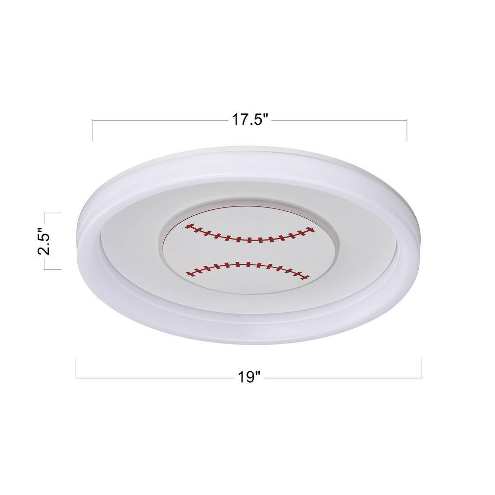 19 in. 95-Watt Modern Baseball/Softball Pattern Integrated LED Flush Mount with White Acrylic Shade - Hercitys