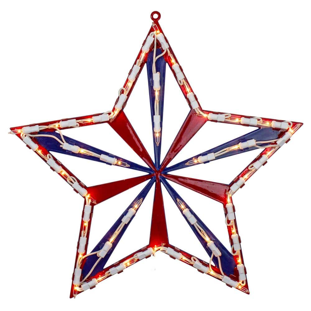 14 in. Lighted Red White and Blue 4th of July Star Window Silhouette Decoration - Hercitys