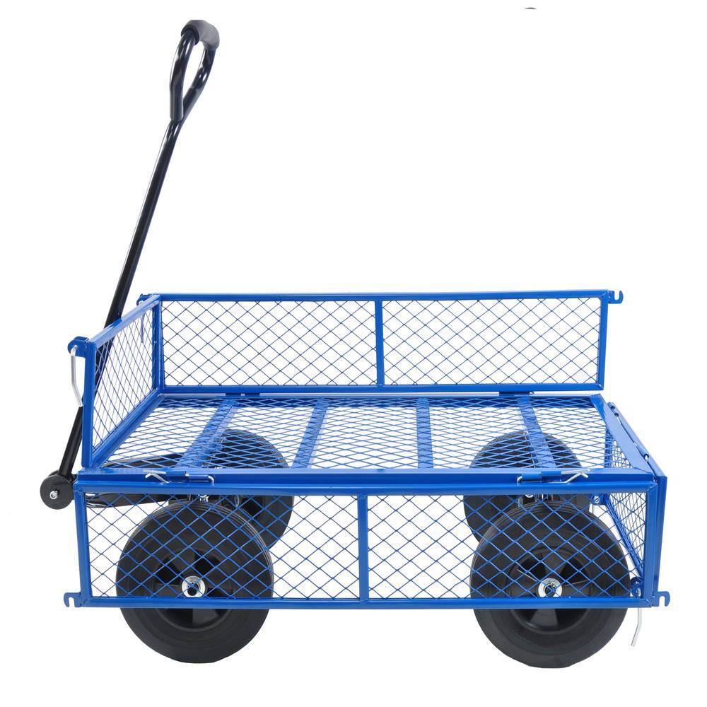 16.74 cu. ft. Metal Wagon Garden Cart, Blue - Hercitys