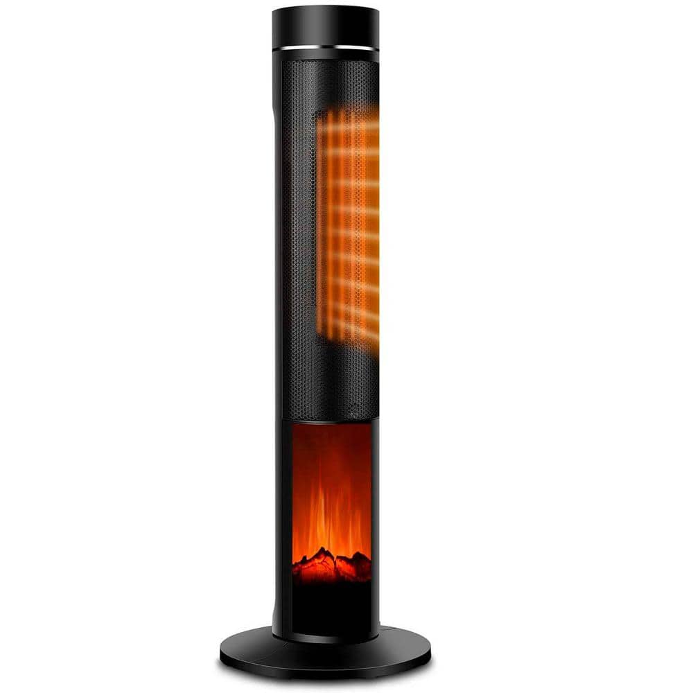 1500-Watt 35 in. Electric Ceramic Tower Space Heater with Thermostat, 3D Realistic Flame, Remote Control - Hercitys