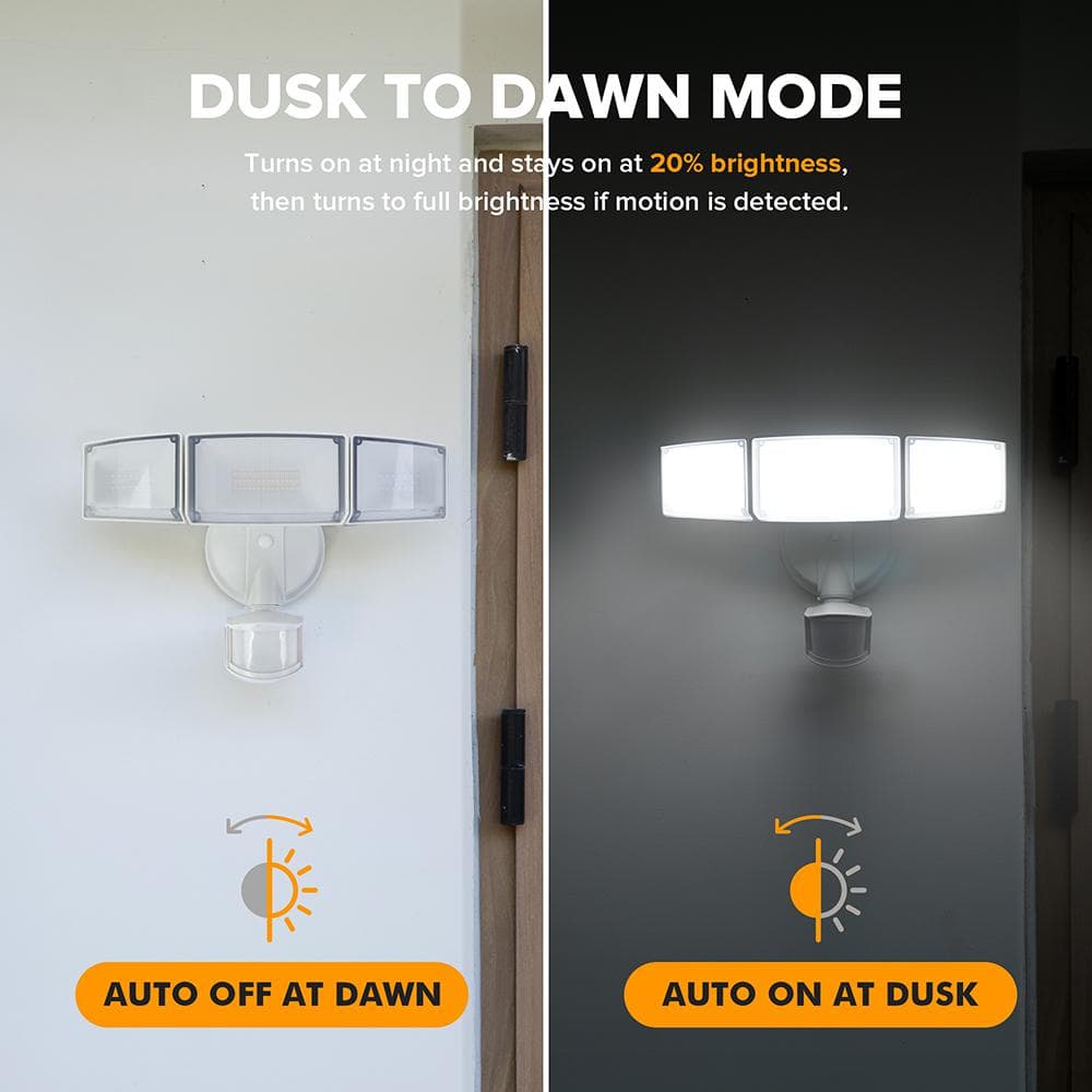 3-Head 342 Watt Equivalent Integrated LED White Weather Resistant Motion Sensing Area Light, 5000K - Hercitys