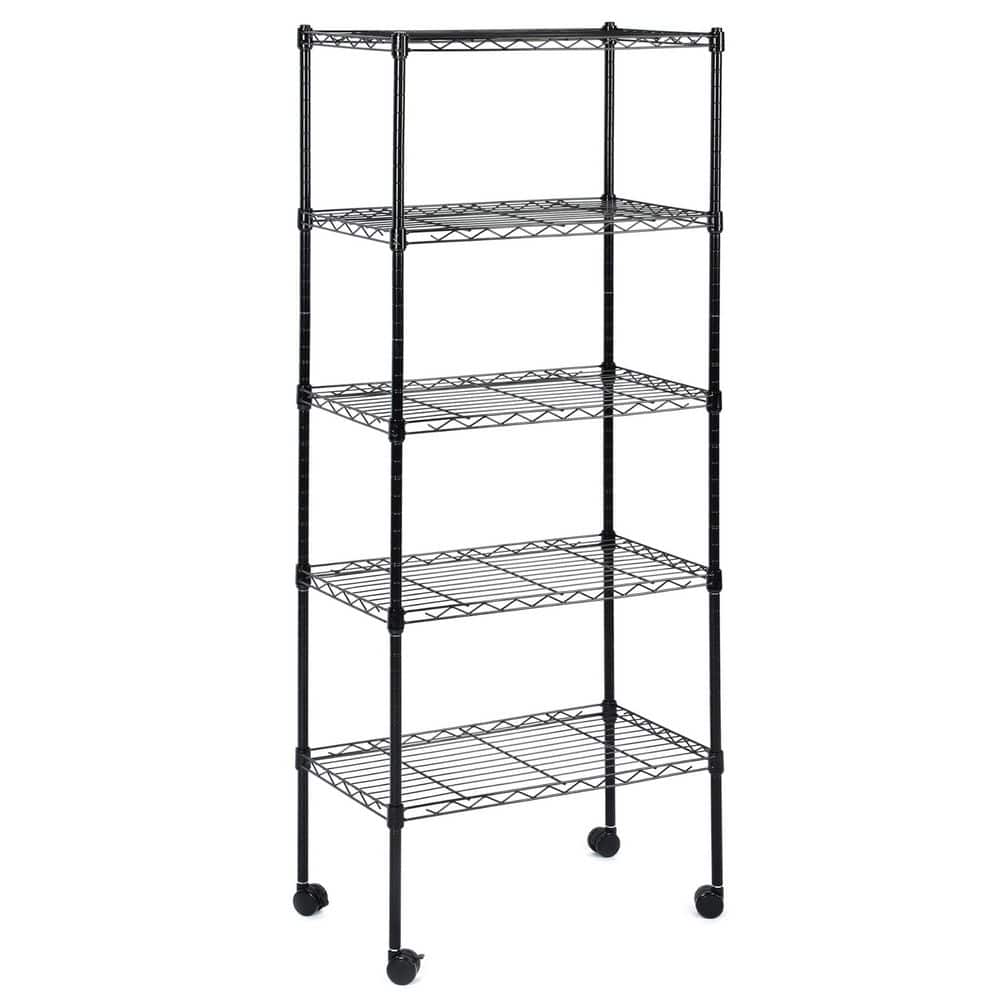5-Tier Storage Shelves, Kitchen Pantry with Adjustable, Heavy Duty Wire Metal Shelving Unit, Black - Hercitys
