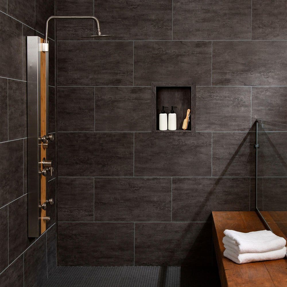 25.6 in. L x 14.8 in. W Ashen Slate No Grout Vinyl Wall Tile (21 sq. ft./case) - Hercitys