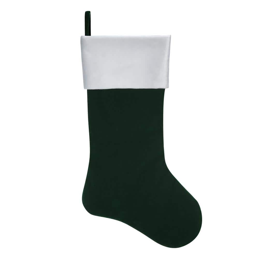 20 in. Green Velveteen Polyester Christmas Stocking with White Plush Cuff - Hercitys