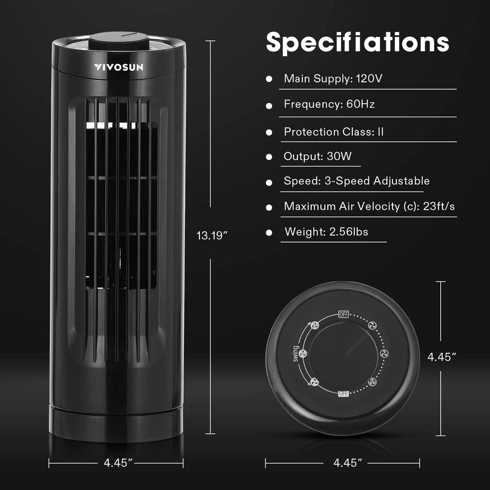 13 in. 3 fan speeds Tower Fan in Black with 70° Oscillation - Hercitys