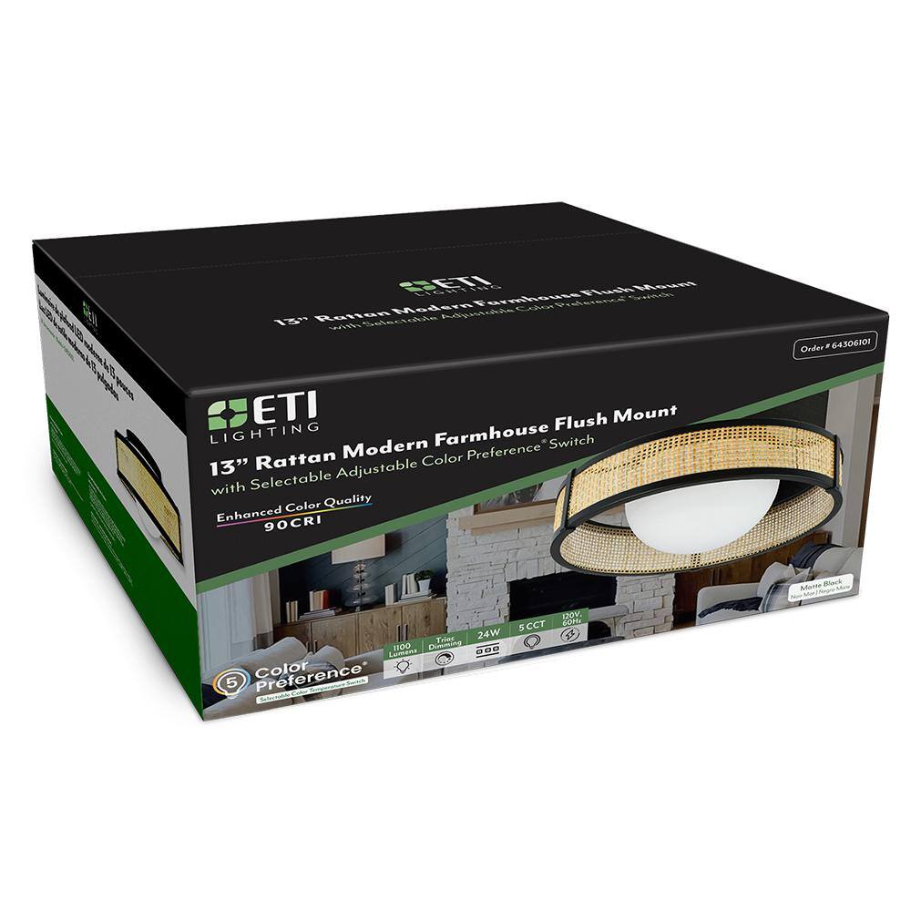 13 in. Modern Farmhouse Rattan LED Flush Mount 1100 Lumens Adjustable CCT - Hercitys