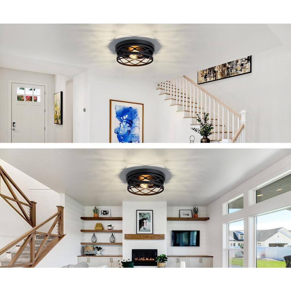 10.7 in. 2-Light Farmhouse Black Flush Mount Ceiling Light with No Bulbs Included (2-Pack) - Hercitys