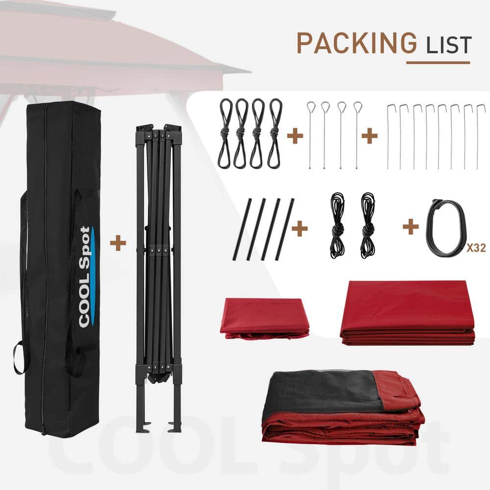 11 ft. x 11 ft. Red Steel Pop-Up Gazebo with Mosquito Netting - Hercitys