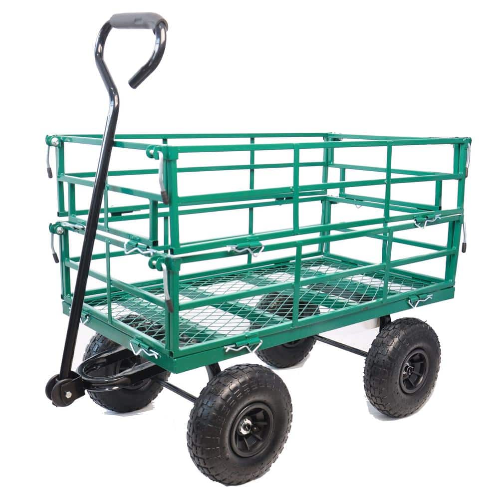 5.34 cu. ft. Heavy-Duty Metal Utility Cart Garden Cart in Green 550 lbs. - Hercitys