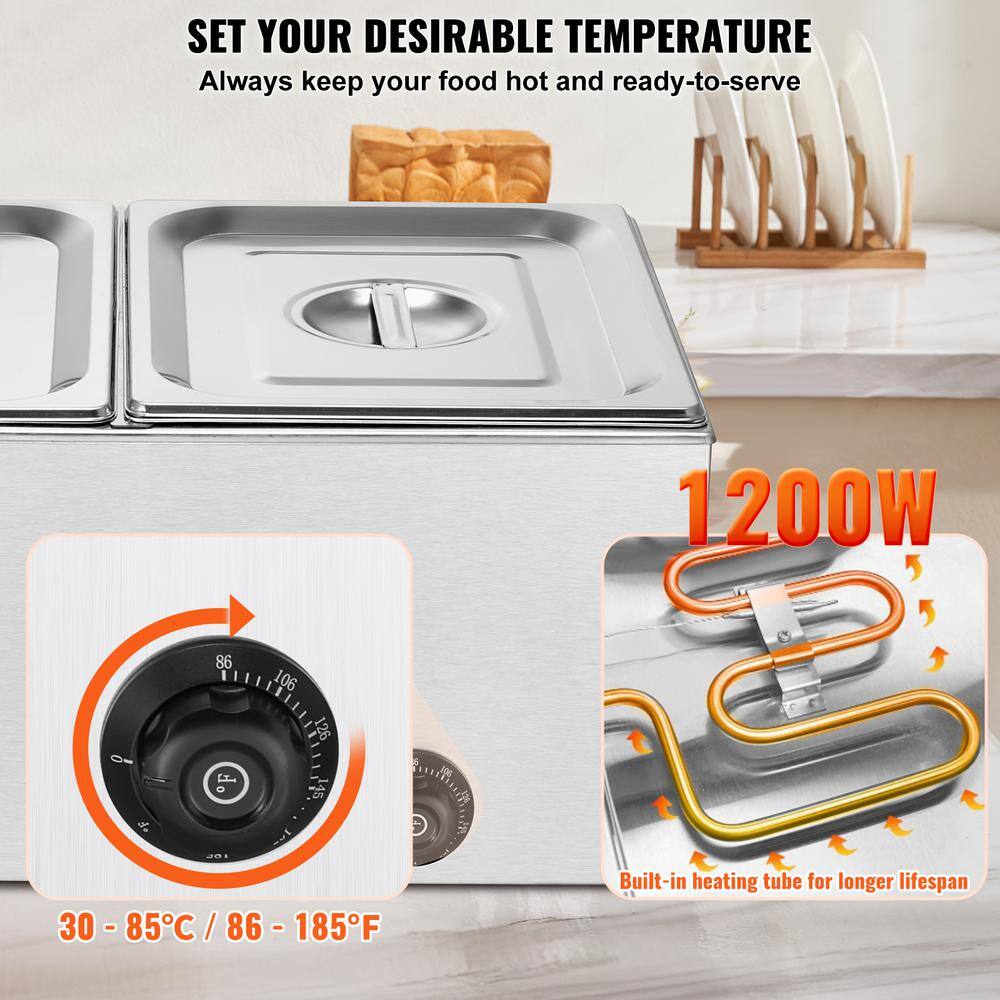 2-Pan Commercial Food Warmer, 18 qt. Electric Steam Table, 1200-Watt Bain Marie with Temperature Control Stainless Steel - Hercitys