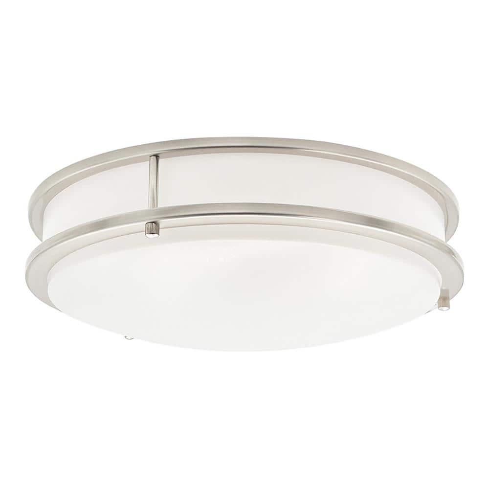 14 in. 20-Watt, 1600 Lumens Brushed Nickel LED Finish Double Ring CCT Flush Mount Ceiling Light - Hercitys