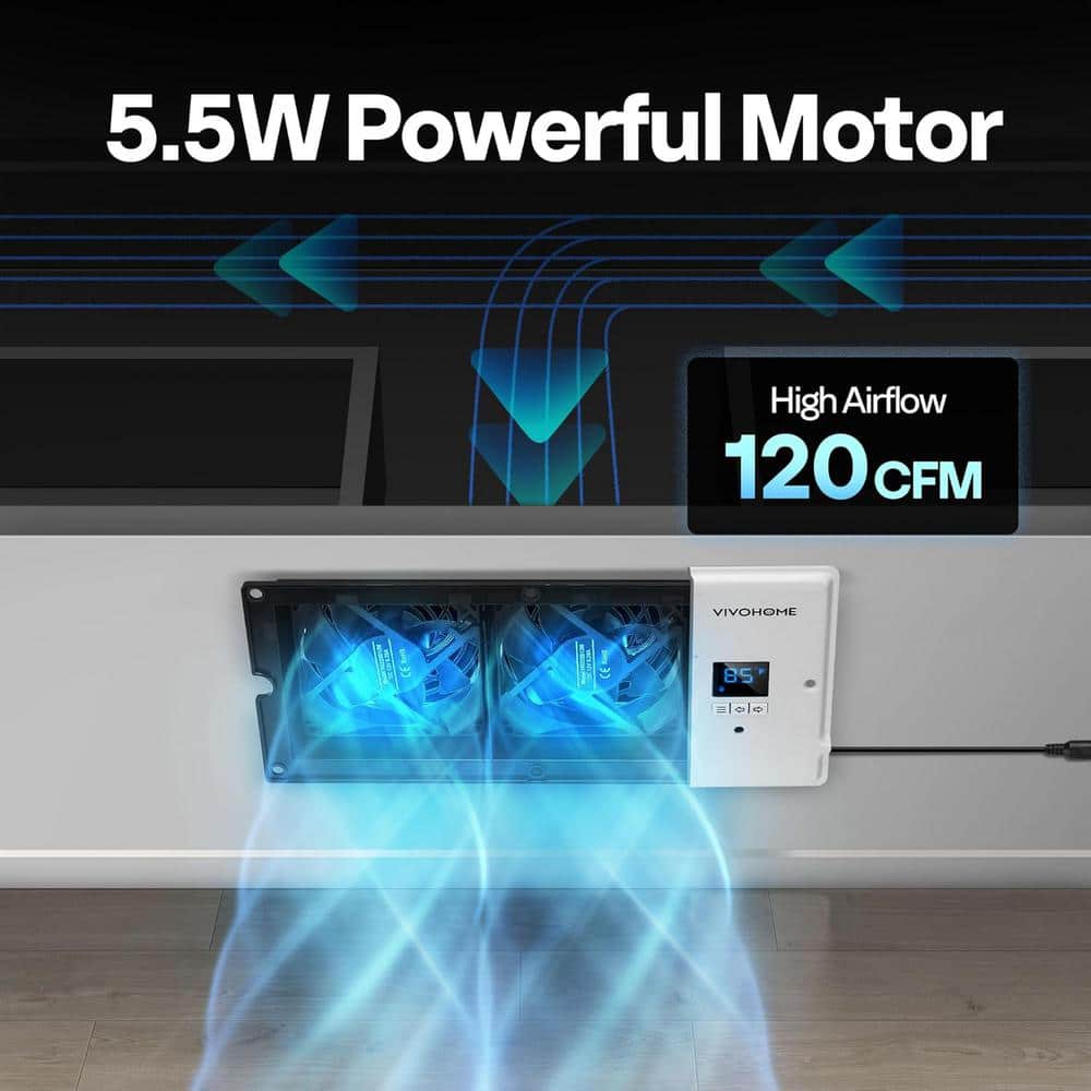 4 in. x 10 in. 120 CFM Wall Mounted Quiet Smart Register Booster Fan with Thermostat Control in White - Hercitys