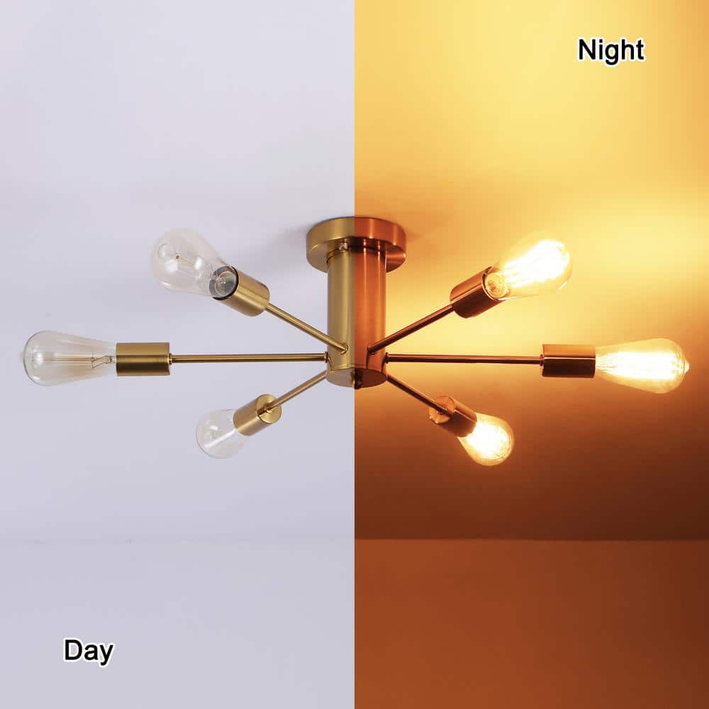 21.84 in. 6-Light Gold Sputnik Transitional Flush Mount Ceiling Lights - Hercitys
