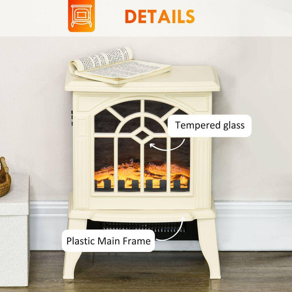 14.25 in. Freestanding Electric Fireplace Stove Electric Fireplace Heater in Cream White with Overheating Protection - Hercitys