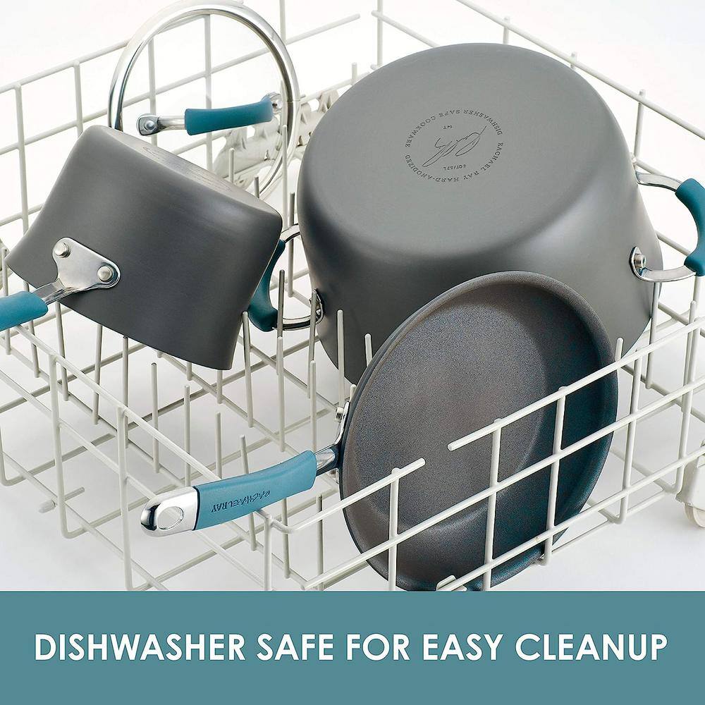 11 in. Hard-Anodized Aluminum Nonstick Dishwasher Safe Wok Pan in Gray with Blue Silicone Over Stainless Steel Handle - Hercitys