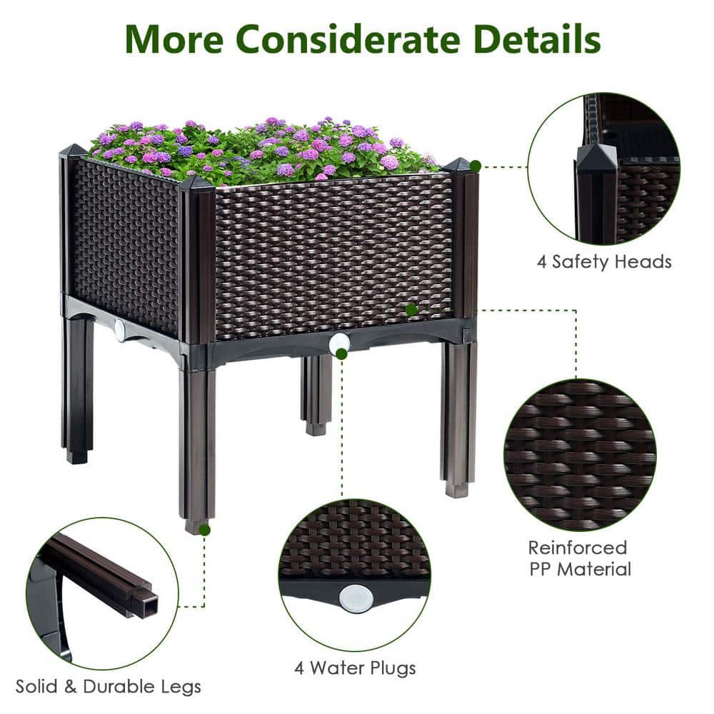 16 in. L x 16 in. W x 17.5 in. H Black Plastic Raised Bed Elevated Flower Vegetable Herb Grow Planter Box (Set of 4) - Hercitys