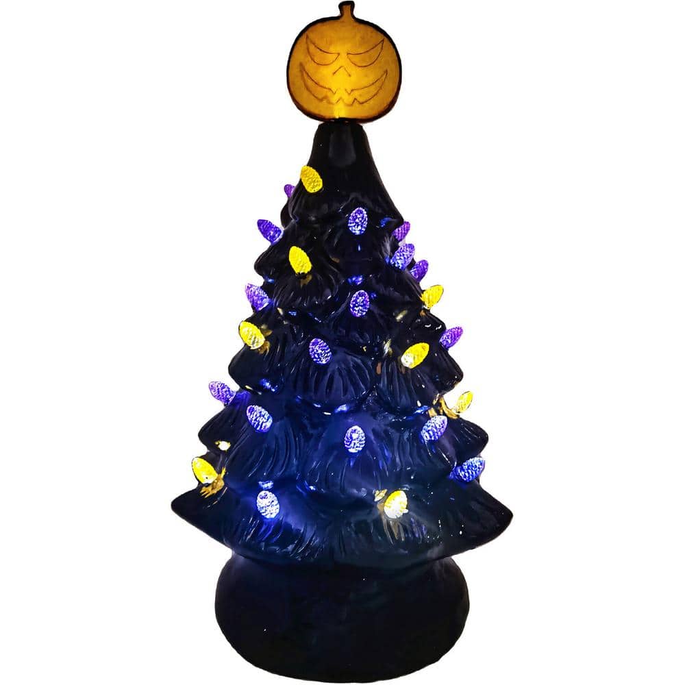 24 in. Prelit Halloween Retro Tree with Vintage Bulbs and Pumpkin Topper, Indoor Standing Decor - Hercitys