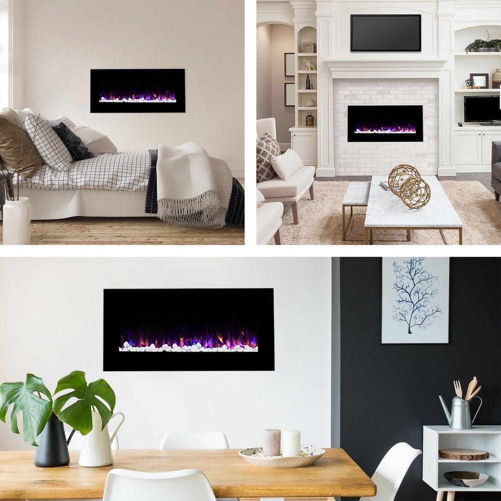 42 in. LED Fire and Ice Electric Fireplace with Remote in Black - Hercitys