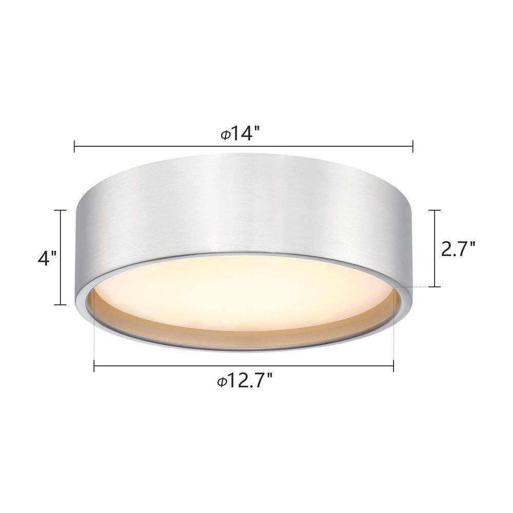 14 in. LED 24-Watt Modern Brushed Nickel Integrated LED Flush Mount with White Acrylic Shade - Hercitys