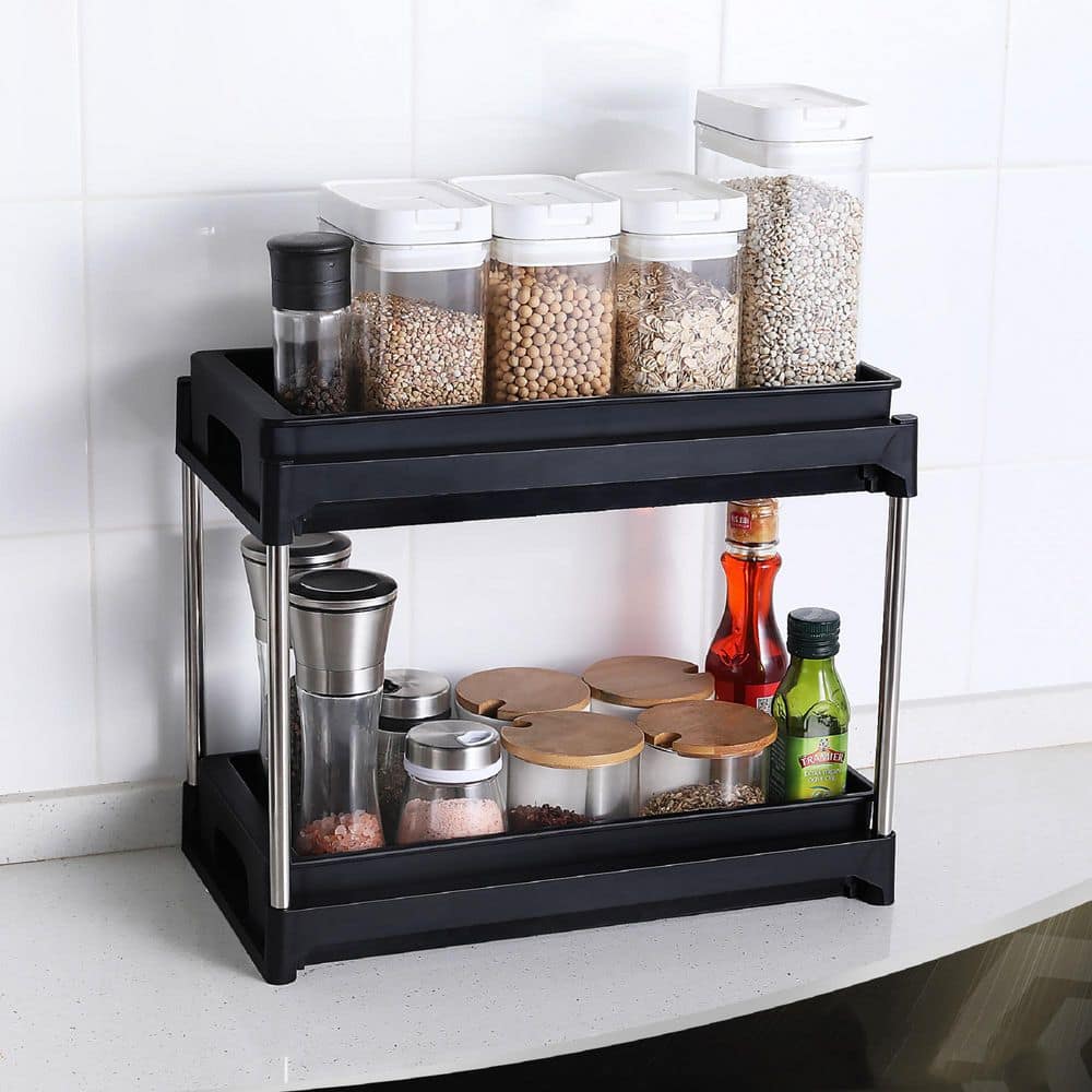 2-Shelves Slide Out Spice Rack Organizer for Cabinet, Pull Out Seasoning Kitchen Organizer, Bathroom Organizer, Black - Hercitys