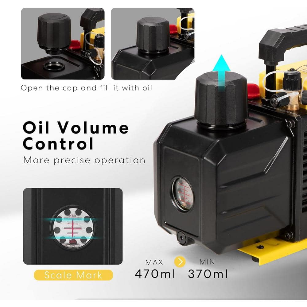 3/4 HP 7.2 CFM 110-Volt Dual Stage Rotary Vane HVAC Air Vacuum Pump with 2 Oil Bottles - Hercitys
