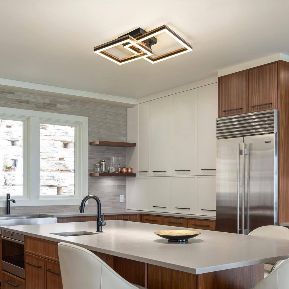 13.39 in. 2-Light Wooden Integrated LED Flush Mount Ceiling Light - Hercitys