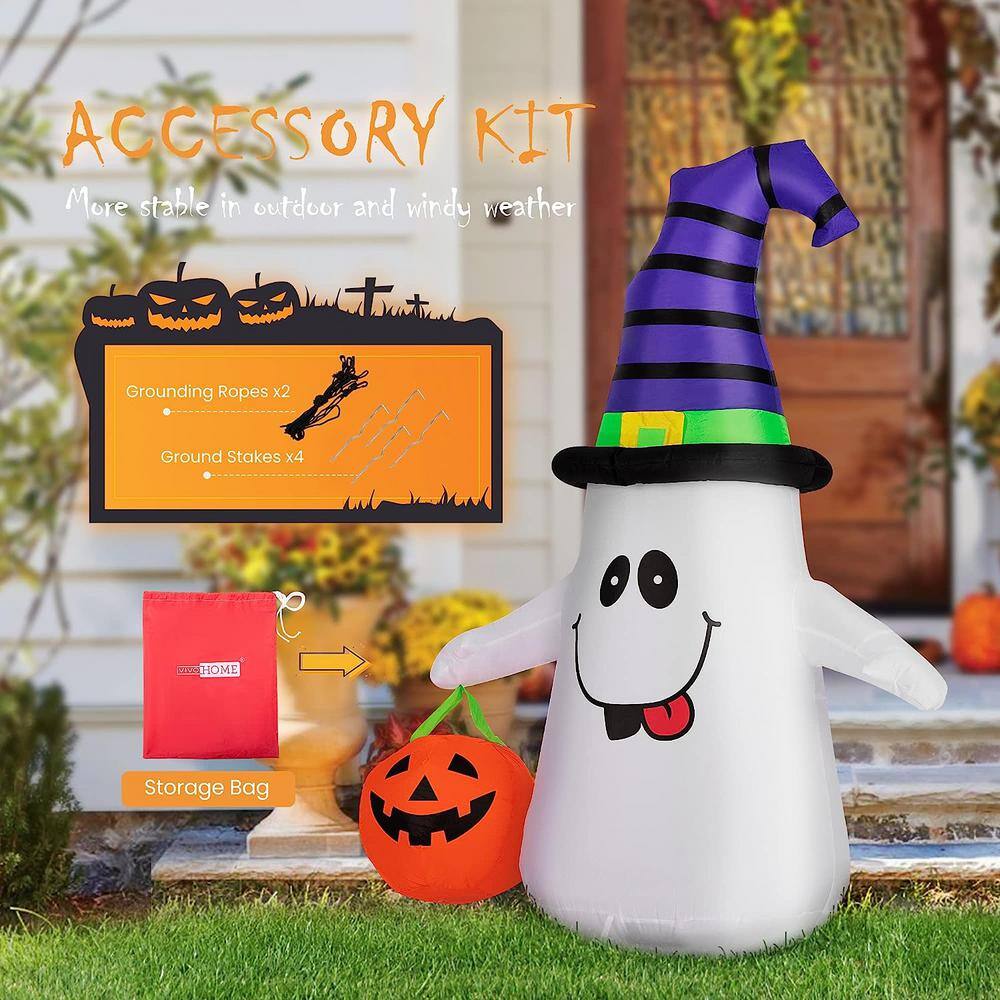 5 ft. Height Halloween Inflatable LED Lighted White Ghost with Pumpkin Lantern - Hercitys
