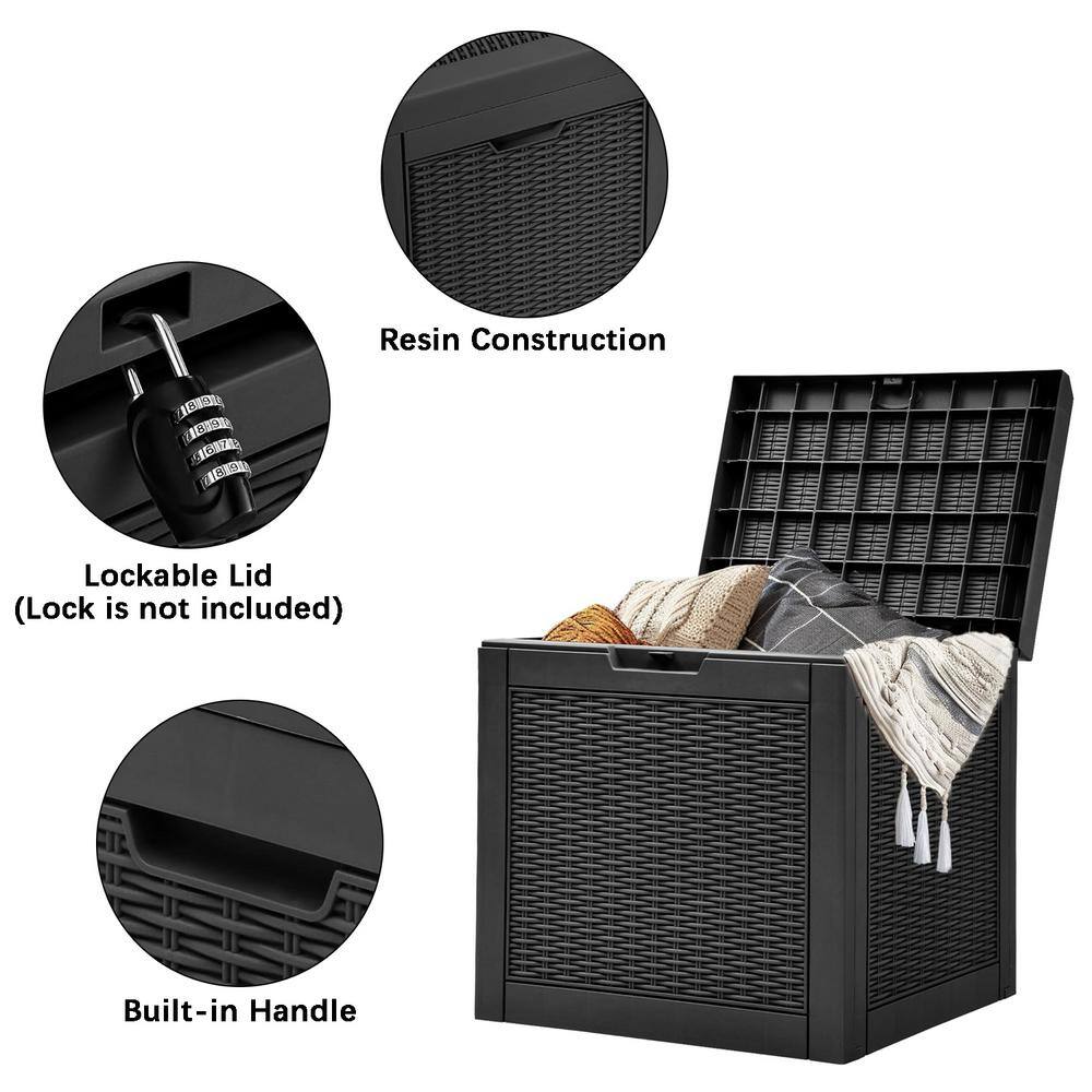 32 Gal. Black Water Resistant Resin Deck Box with Lockable Lid and Side Handles - Hercitys