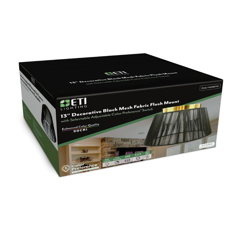 13 in. Black Mesh Japandi Design LED Flush Mount Ceiling Light Matte Gold Housing 800 Lumens Adjustable CCT Dimmable - Hercitys