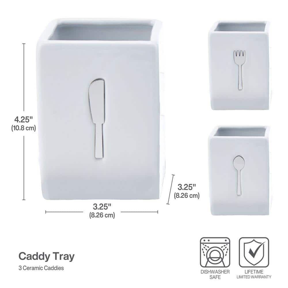 3-pc Ceramic Countertop Flatware Caddy on Wood - Hercitys