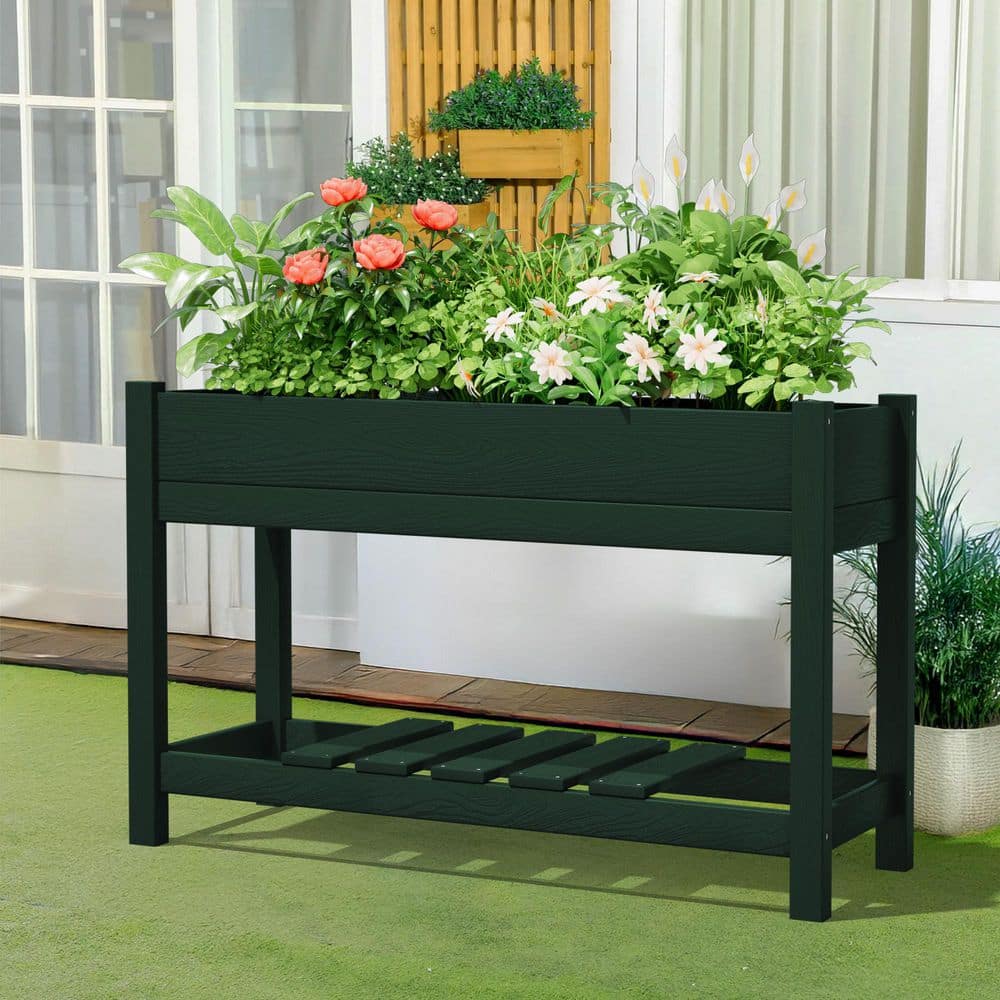 45 in. x 18 in. x 29 in. Outdoor Plastic Raised Garden Bed in Green, Elevated Planter for Herbs, Vegetables and Flowers - Hercitys