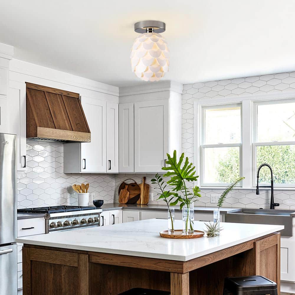 5.75 in. 1-Light Metal Semi-Flush Mount Ceiling Light with White Polycarbonate Plastic Shade - Hercitys