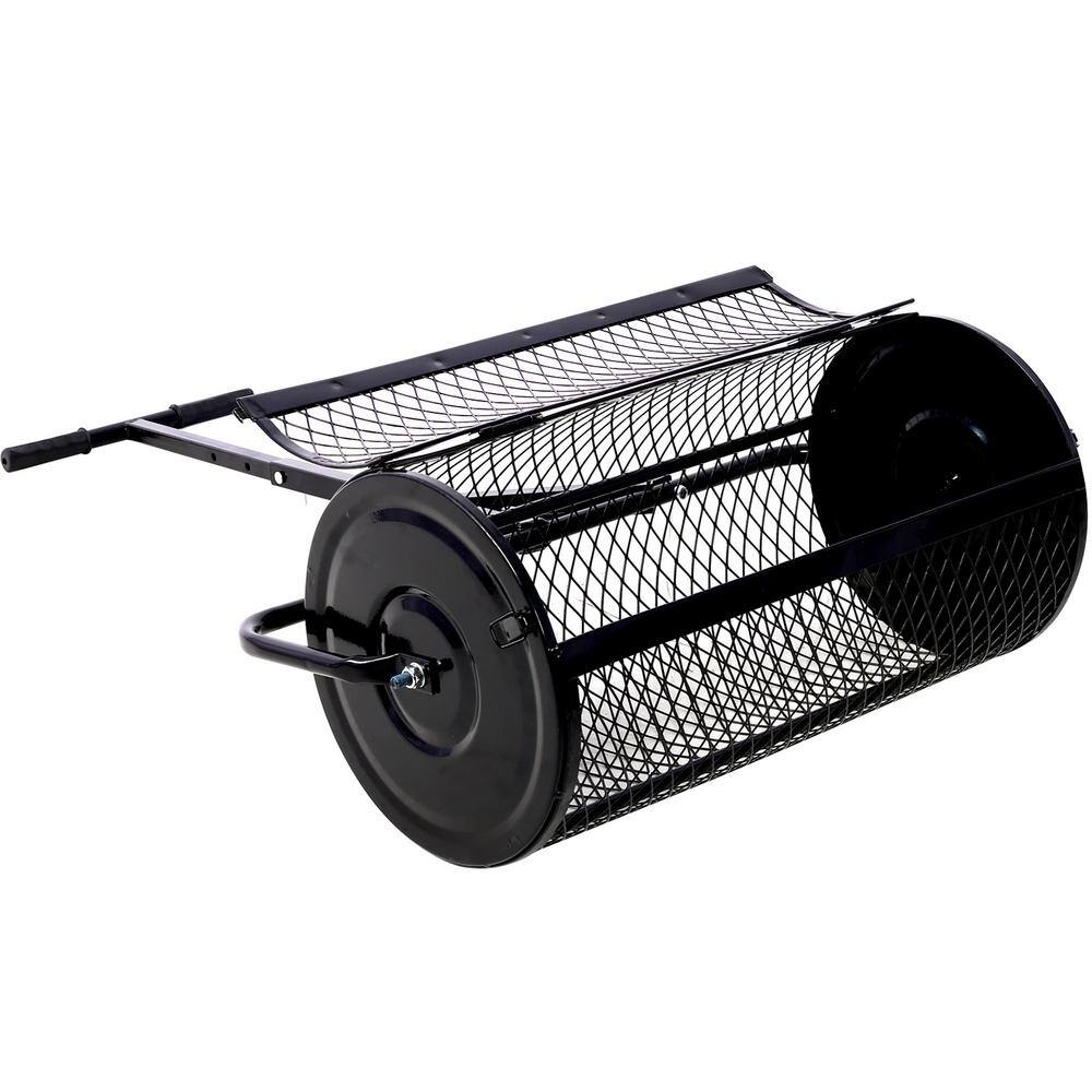 24 in. 60 lbs. Peat Moss Spreader, Compost Spreader Metal Mesh, T-Shaped Handle, Garden Care Manure Spreaders Roller - Hercitys