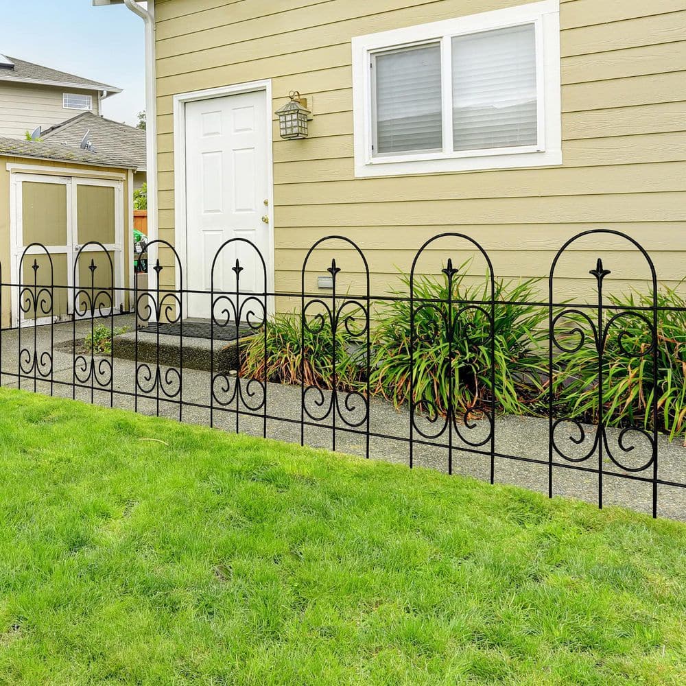 32 in. Metal Garden Fence, No Dig Fence Rustproof Wrought Iron Landscape Fencing for Flower Bed and Yard (14-Pack) - Hercitys