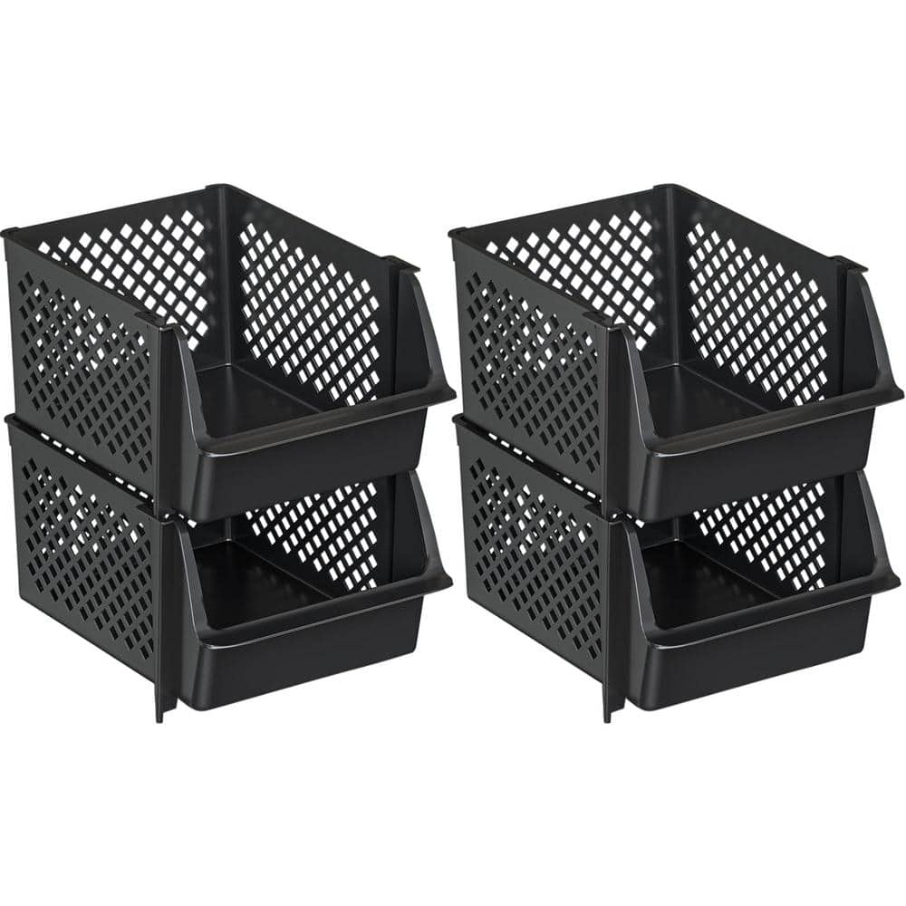 19 qt. Plastic Stackable Storage Bins for Pantry in Black (4-Pack) - Hercitys