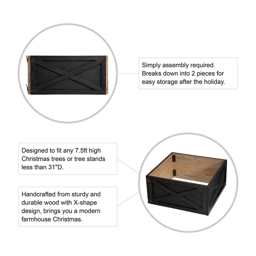 22 in. D Washed Black Wooden Tree Collar (KD) - Hercitys