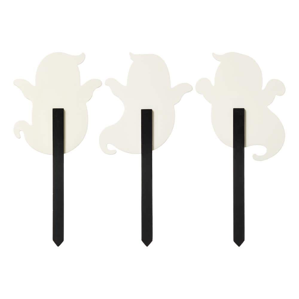 15 in. H Halloween Wooden Ghost Yard Stake (Set of 3) - Hercitys