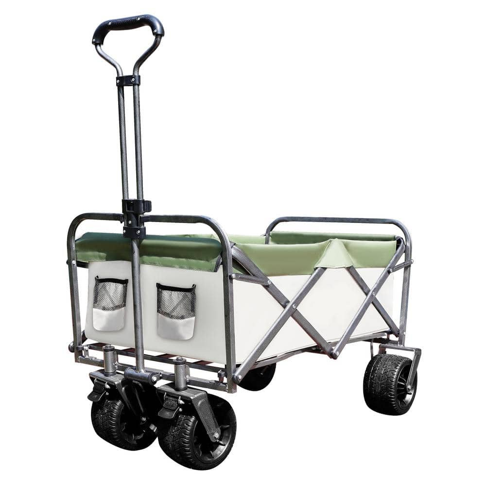 3.9 cu ft Steel Green Outdoor Garden Cart Utility kids Folding Wagon Portable Beach Trolley for Camping - Hercitys